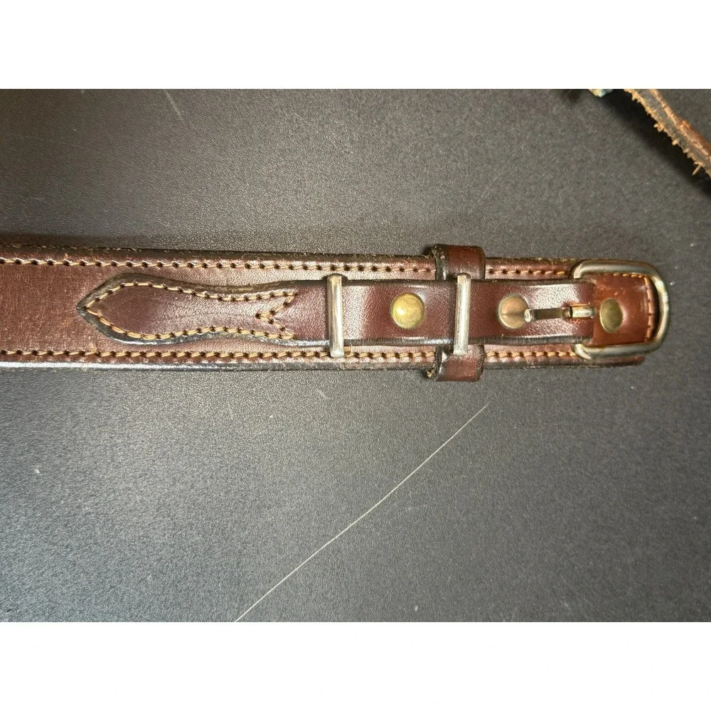 Vintage Ranger Leather Belt Brown Stitched Silver Buckle Size 40 Western‎ Rustic